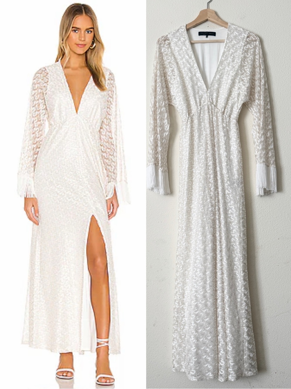 House of Harlow x Revolve XS Priya white & gold fringe detail maxi dress